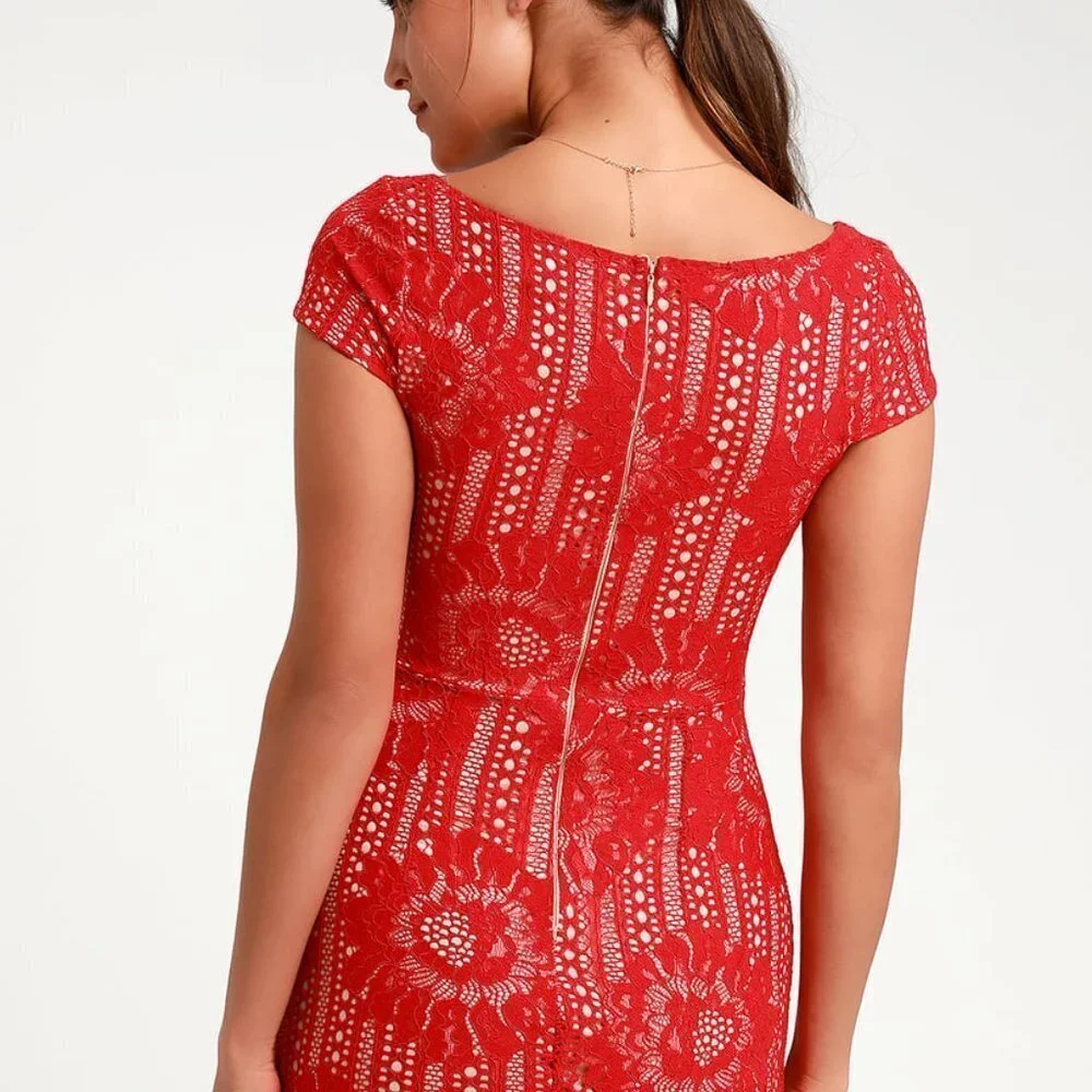 LULU'S LILIAN RED LACE MINI DRESS NWT SIZE LARGE - Picture 5 of 14